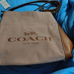 Coach Beige Canvas and Brown Leather Shoulder Bag
